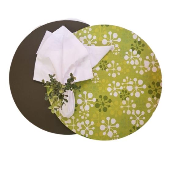 Imagem de Kit 1 lugar de capa de sousplat dupla face - Verde musgo com estampas verde