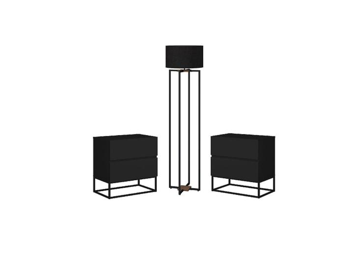 Imagem de Kit 1 luminaria dubai estilo industrial  + 2 mesa de cabeceira industrial eros 45Cm preto com base preta