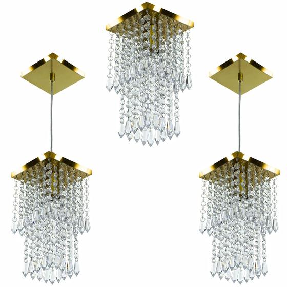 Imagem de Kit 1 Lustre Cristal Acr. Spark + 2 Pendentes Spark Dourado