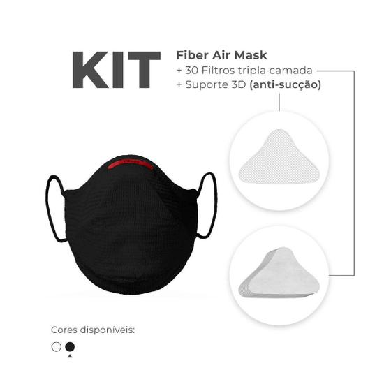 Kit 1 Máscara Knit Air 0998 Fiber - Preto + 30 Filtros tripla camada + Suporte 3D Menor preço em Kit 1 Máscara Knit Air 0998 Fiber - Preto + 30 Filtros tripla camada + Suporte 3D