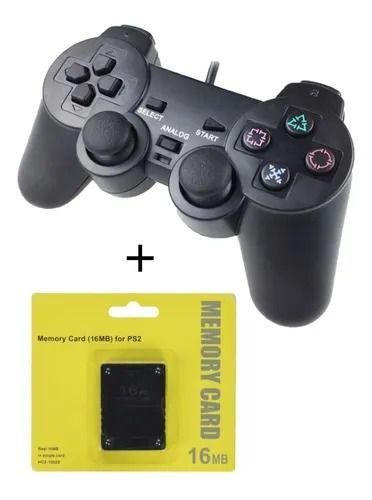 Imagem de Kit 1 Memory card 16mb + 1 Controle Dualshock 2 Ps2 Joystick Preto