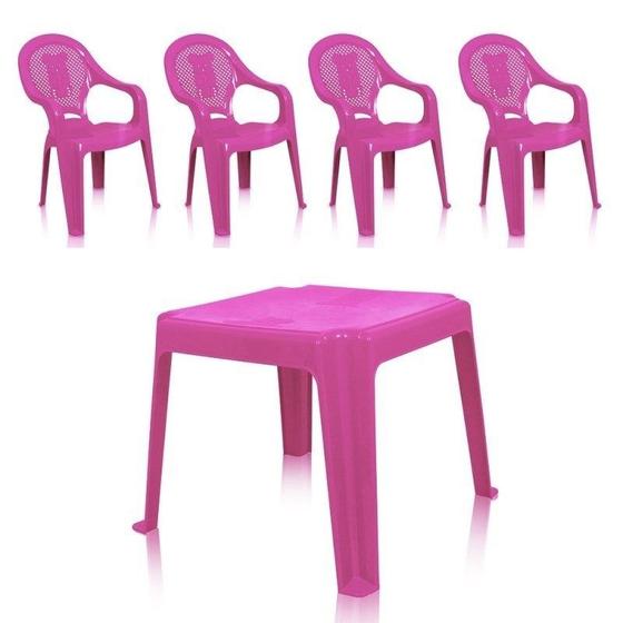 Imagem de Kit 1 Mesa 45x45cm E 4 Cadeiras Decoradas Infantil Rosa