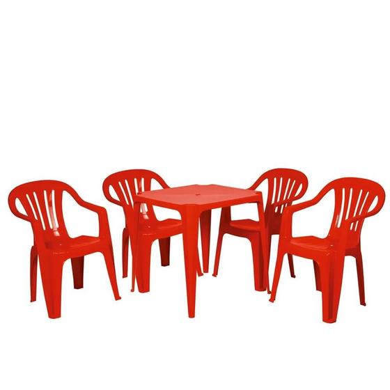 Kit 1 Mesa em Plastico Vermelha + 4 Cadeiras Poltrona Mor Menor preço em Kit 1 Mesa em Plastico Vermelha + 4 Cadeiras Poltrona Mor