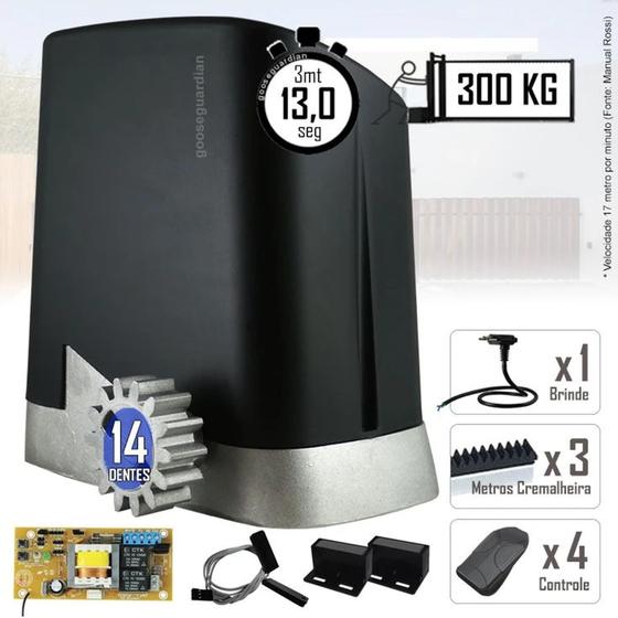 Imagem de Kit 1 Motor Ppa Dz Home 3m Crem 4 Control Portão Deslizante 300kg 220V