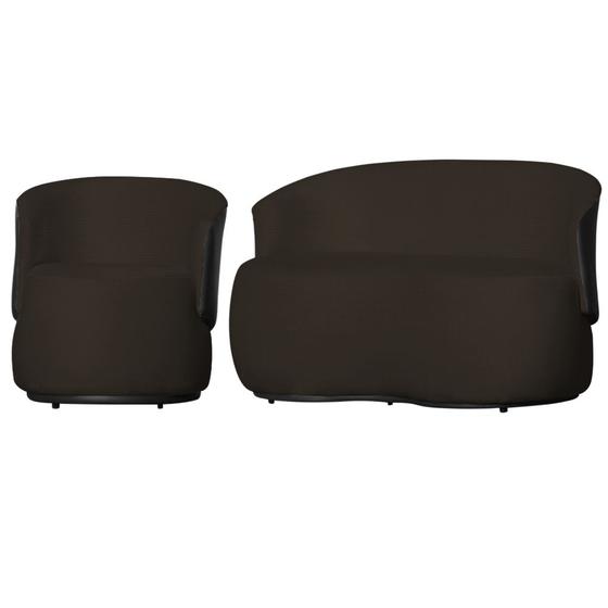 Imagem de Kit 1 Namoradeira e 1 Poltrona Orgânica Beatriz Suede Composê material sintético Preto - Estopar