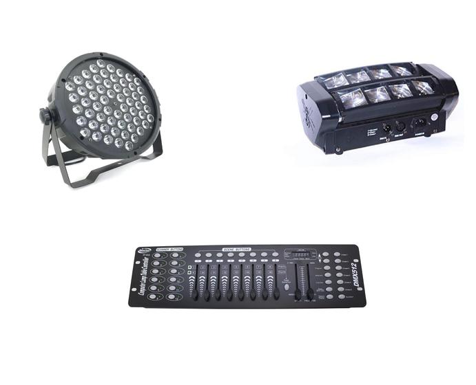Imagem de Kit 1 Par Led Slim 60X3W 1 Mini Moving Spider 8X5W 1 Dmx 512