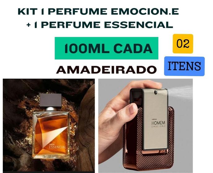 Imagem de Kit 1 perfume Essencial 100ML + 1 perfume Emocion.e 100ML (2 itens) Amadeirado