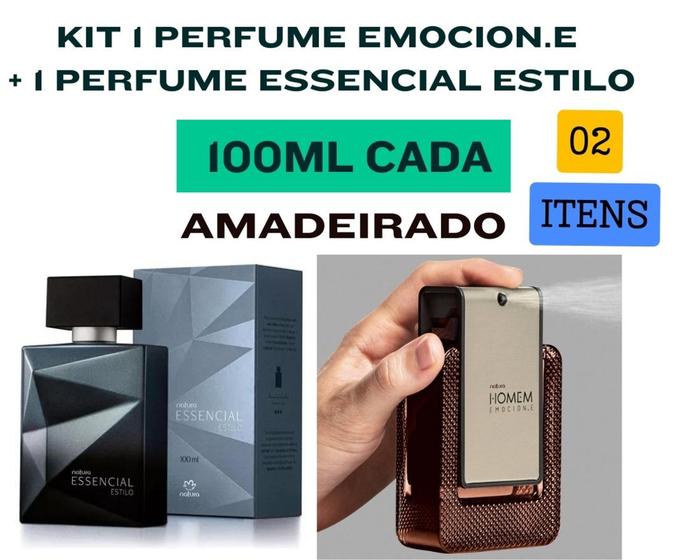 Imagem de Kit 1 perfume Essencial Estilo 100ML + 1 perfume Emocion.e 100ML (2 itens) Amadeirado.