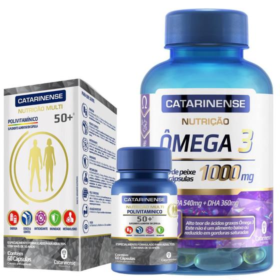 Imagem de Kit 1 Polivitamínico 50+ Cat Multi 60 cáps + 1 Ômega 3 1000mg 120 cáps - Catarinense