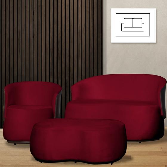 Imagem de Kit 1 Poltrona 1 Namoradeira Mais 1 Puff Grande Orgânico Tecido Veludo Composê material sintético Marrom - Estopar
