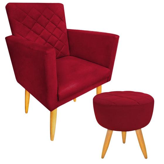 Imagem de Kit 1 Poltrona Decorativa + Puff Maitê Matelassê Estilo Nina Suede Vermelho