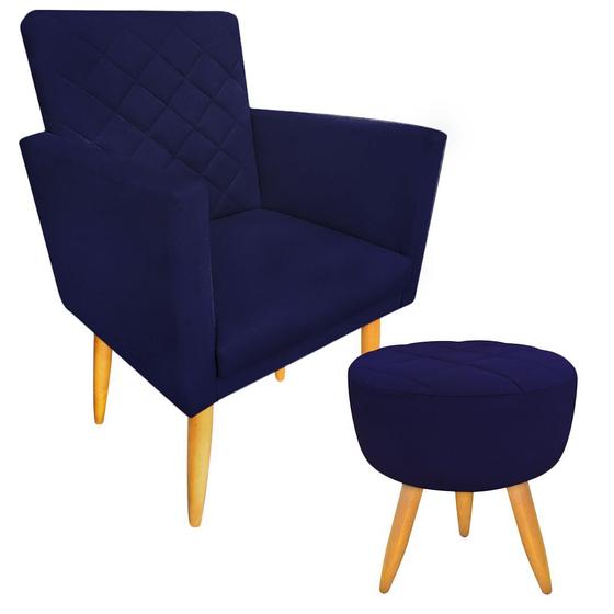 Imagem de Kit 1 Poltrona Decorativa + Puff Maitê Matelassê Suede Azul Marinho