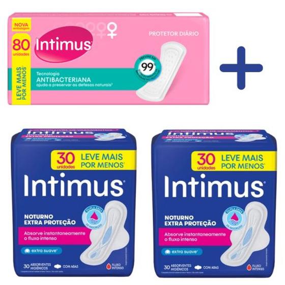 Imagem de Kit 1 protetor diário 80u + 2 absorventes Intimus noturno 30u