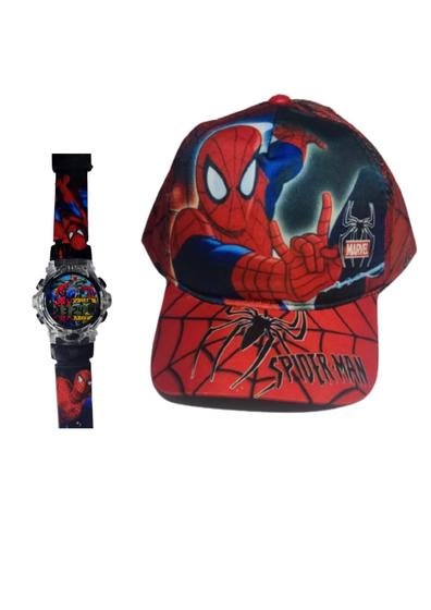 Imagem de Kit 1 Relógio Infantil Digital com luz Boné Homem Aranha
