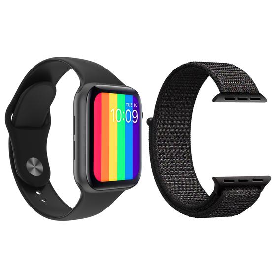 Imagem de Kit 1 Relógio Inteligente SmartWatch W26 Tela Infinita Preto Android iOS + 1 Pulseira Nylon Preto