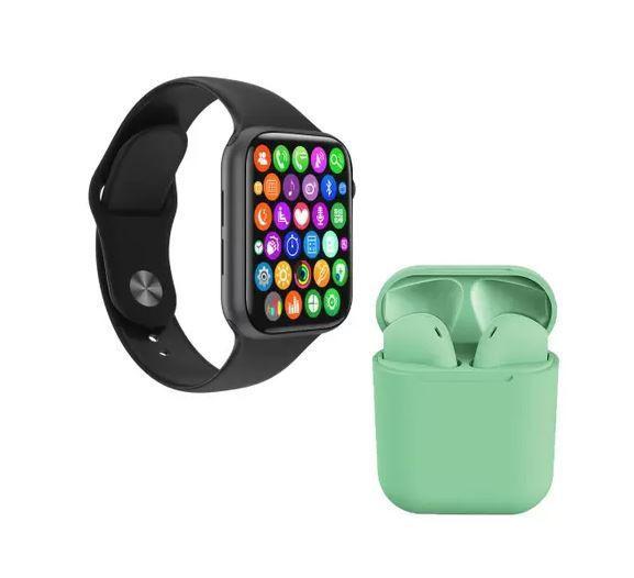 Kit 1 Relógio Inteligente SmartWatch W34 S Preto Troca Pulseira + 1 Fone Bt inPods i12 Verde- Smart Bracelet Menor preço em Kit 1 Relógio Inteligente SmartWatch W34 S Preto Troca Pulseira + 1 Fone Bt inPods i12 Verde- Smart Bracelet