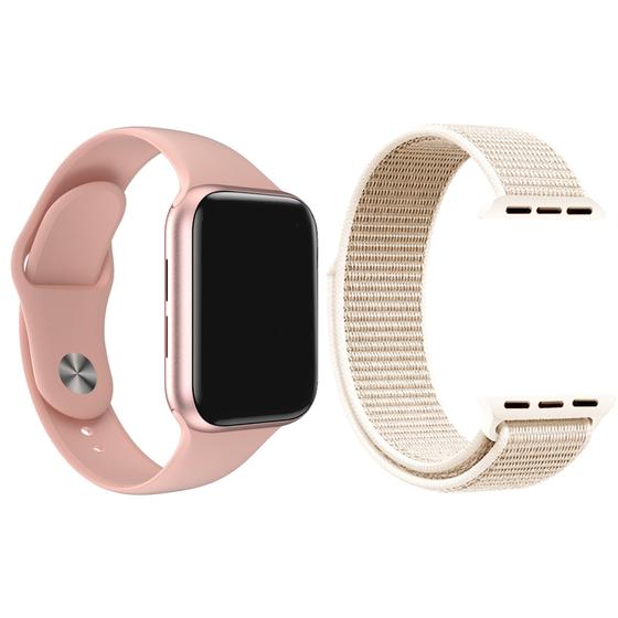 Imagem de Kit 1 Relógio Inteligente SmartWatch W8 Lite Plus Rosa + 1 Pulseira Extra Nylon Rosa Vintage