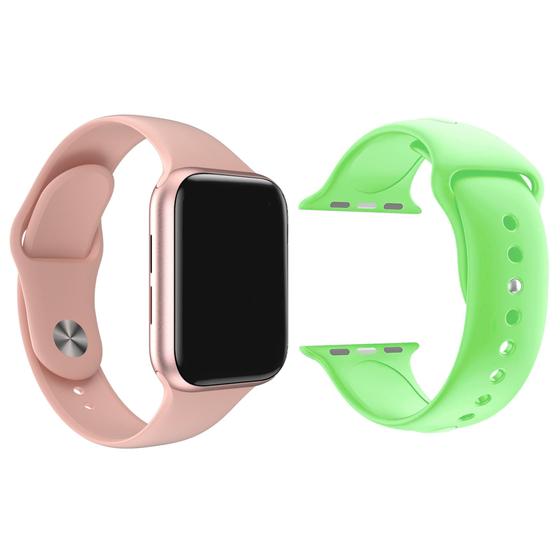 Imagem de Kit 1 Relógio Inteligente SmartWatch W9 Lite Rosa Android iOS + 1 Pulseira Extra Silicone Verde