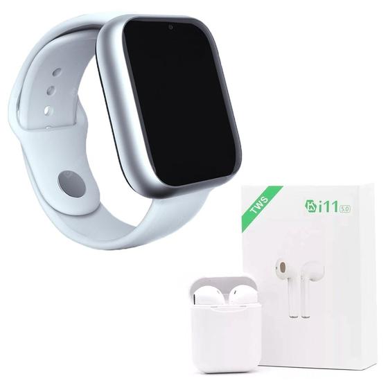 Imagem de Kit 1 Relógio SmartWatch A1 Pro Plus Branco + 1 Fone Bluetooth i11 TWS Branco