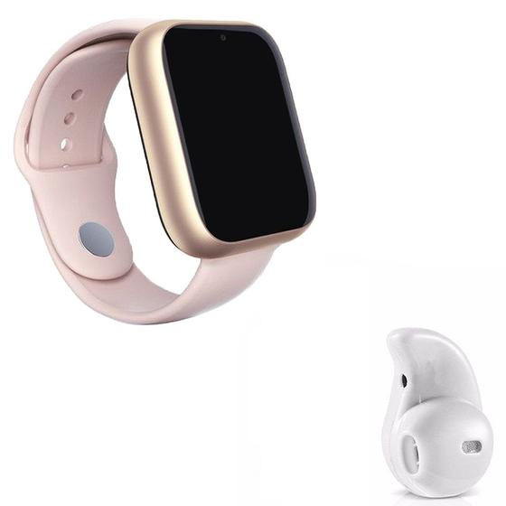 Imagem de Kit 1 Relógio SmartWatch A1 Pro Plus Rosa + 1 Mini Fone Bluetooth Branco - 42mm Smart Bracelet