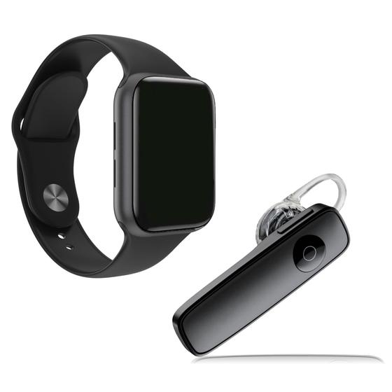 Imagem de Kit 1 Relógio SmartWatch W34 Preto Android iOS + 1 Fone Bluetooth Estéreo Preto - Smart Bracelet