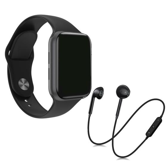 Imagem de Kit 1 Relógio SmartWatch w8 Lite Plus Preto Troca Pulseira + 1 Fone Bt S6 Preto