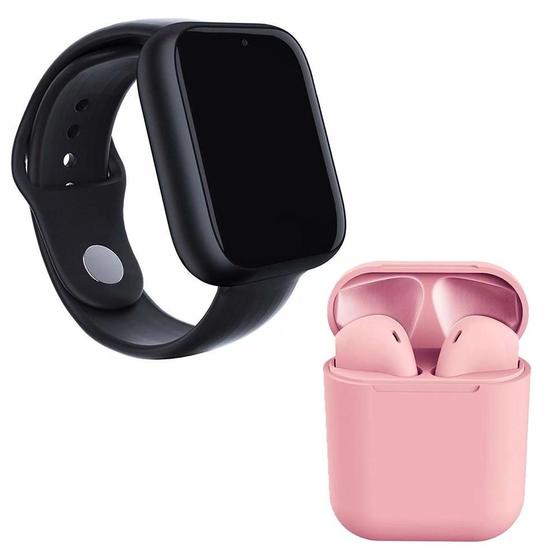 Imagem de Kit 1 Relógio SmartWatch Z6 Rosa + 1 Fone Bluetooth inPods 12 Preto