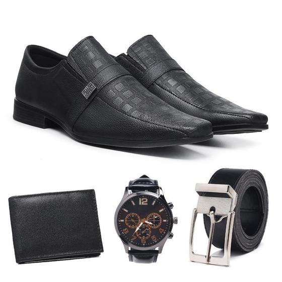 Kit 1 Sapato Social Masculino + Cinto + Carteira + Relógio Menor preço em Kit 1 Sapato Social Masculino + Cinto + Carteira + Relógio
