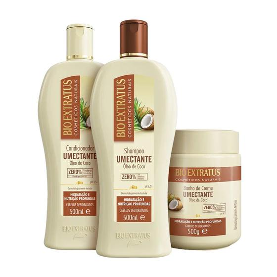 Imagem de Kit 1 Shampoo 1 Condicionador 1 Banho creme Brilho Natural Umectante  500 ml