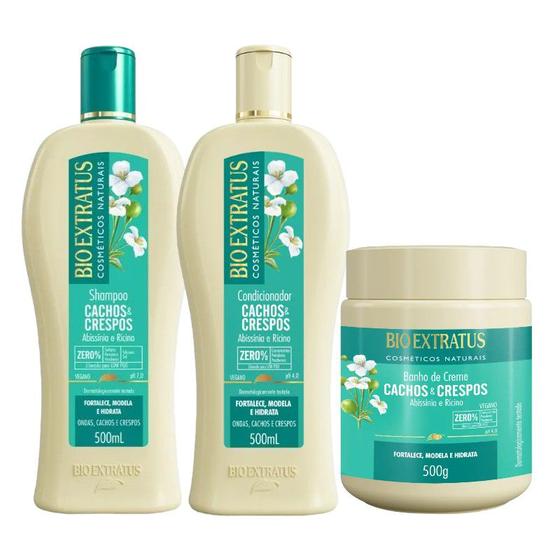 Imagem de Kit 1 Shampoo 1 Condicionador 1 Banho creme Cachos Crespos 500 ml