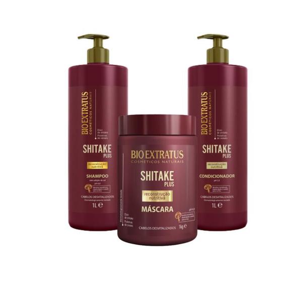 Imagem de Kit 1 Shampoo 1 Condicionador 1 Banho de Creme limpeza Nutritiva Shitake 1L