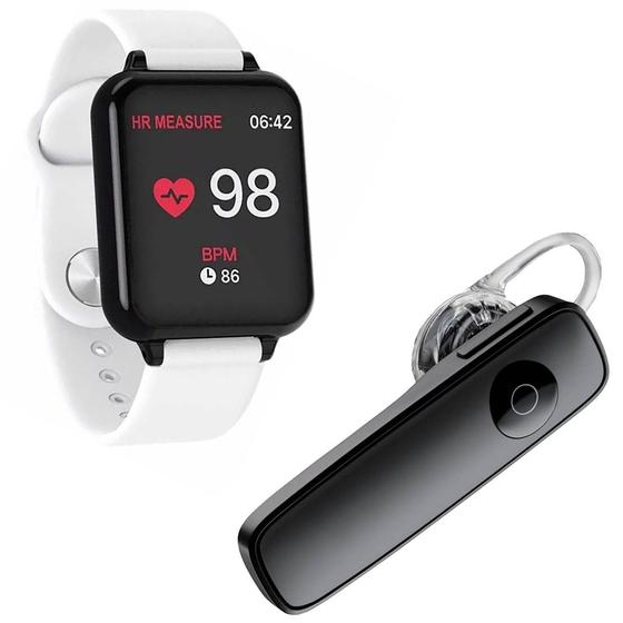 Imagem de Kit 1 Smartwatch B57 Hero Band 3 Branco + 1 Fone De Ouvido Bluetooth Headset Preto