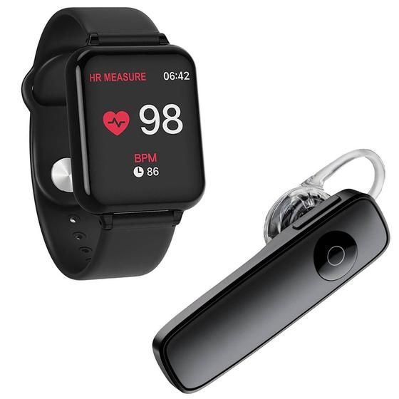 Imagem de Kit 1 Smartwatch B57 Hero Band 3 Preto + 1 Fone De Ouvido Bluetooth Headset Preto