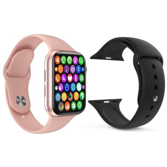 Imagem de Kit 1 Smartwatch Rosa + 1 Pulseira Extra Silicone Preto