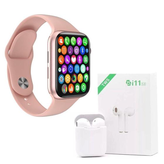 Imagem de Kit 1 Smartwatch W34 S Rosa + Fone Bluetooth I11 Tws Branco