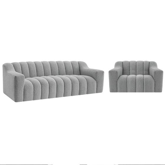 Imagem de Kit 1 Sofá 150cm 1 Poltrona Luxo Recepção Sala Elegance Bouclé