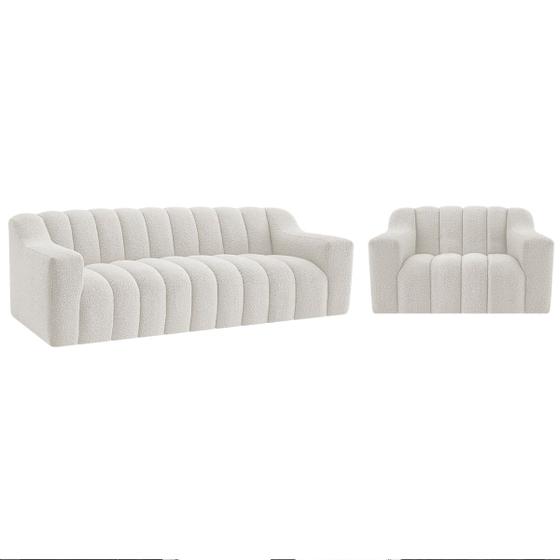 Imagem de Kit 1 Sofá 200cm 1 Poltrona Luxo Recepção Sala Elegance Bouclé