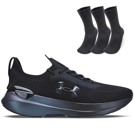 Imagem de Kit 1 Tênis de Corrida Masculino Under Armour Charged Hit e 1 Pct com 3 pares de Meia cano alto