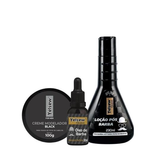 Imagem de Kit 1 Uni Pasta Modeladora Black, 1 Uni Óleo de Barba, 1 Uni Loção Pós Barba Yelsew