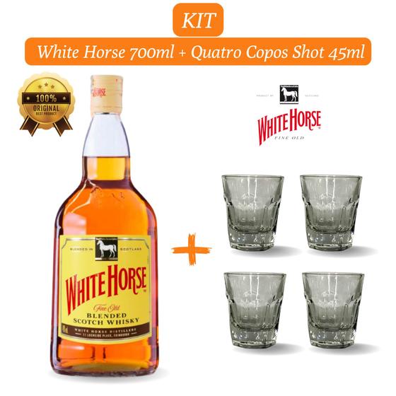 Imagem de Kit 1 Whisky White Horse 700ml com 4 Copos de Vidro Shot de 45ml