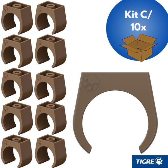 Imagem de Kit 10 Abraçadeira De Encaixe Para Tubos Soldável E Eletrodutos PVC Marrom 1/2" De 20 mm Tigre