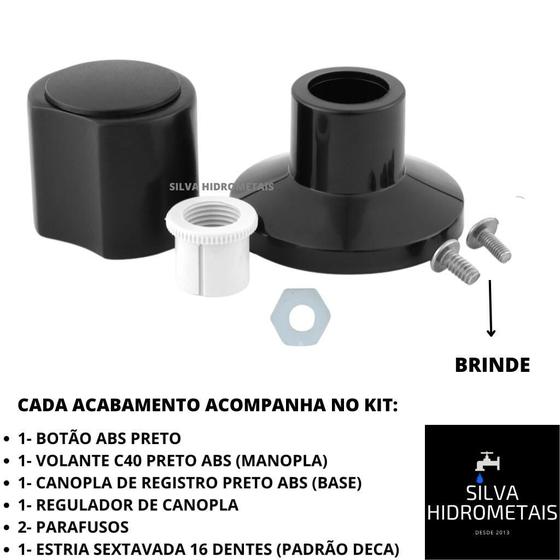 Imagem de Kit 10 Acabamento Registro Banheiro C40 Abs Preto Padrao