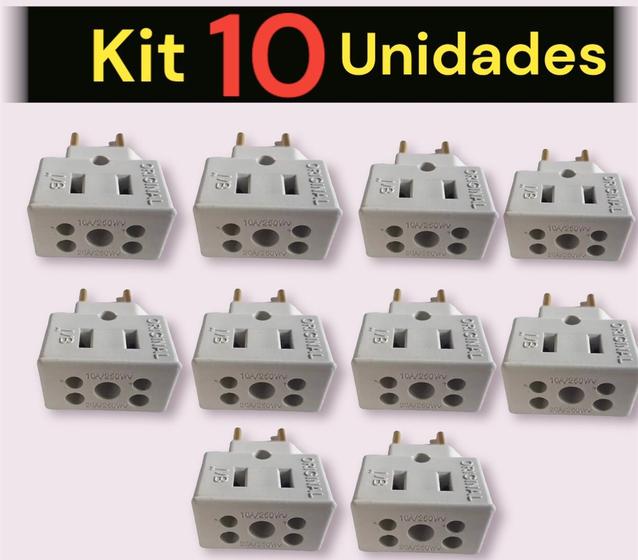 Imagem de Kit 10 Adaptador Premium Tomada Benjamin Plug Padrão Novo e Antigo 10A e 20A Adaptador BOB Esponja Original