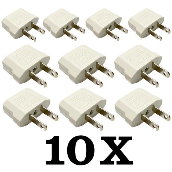 Imagem de Kit 10 Adaptador Tomada Americano Brasileiro X Chato *branco