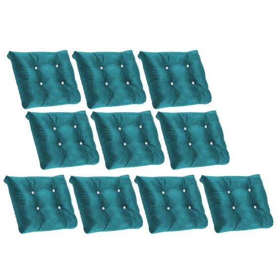 Imagem de Kit 10 Almofada Com Botão Strass Para Poltrona Costela com Enchimento Suede Azul Turquesa - Ahazzo Móveis
