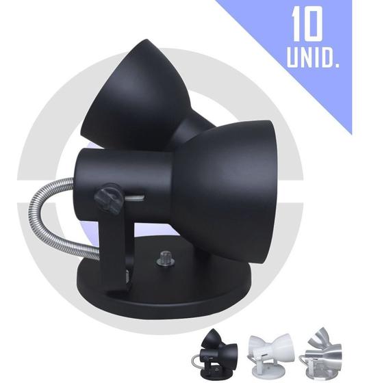 Imagem de Kit 10 Arandela Spot Luminária Dupla Sobrepor Teto Parede Loja p/ Lâmpada Bulbo LED Iluminacao E27