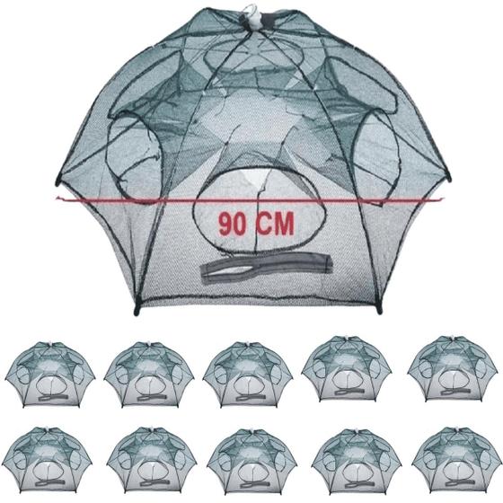 Imagem de Kit 10 Armadilha Tipo Guarda Chuva para Pesca Isca Lambari Camarão Alevinos Vários Tamanhos