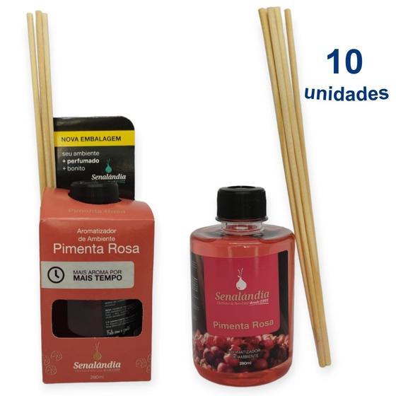 Imagem de Kit 10 Aromatizador Ambiente Senalândia Pimenta Rosa 280ml Difusor Vareta Perfume Casa - Envio Já