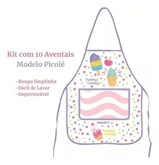 Imagem de Kit 10 Avental Escolar Infantil Impermeável Picolé Atacado