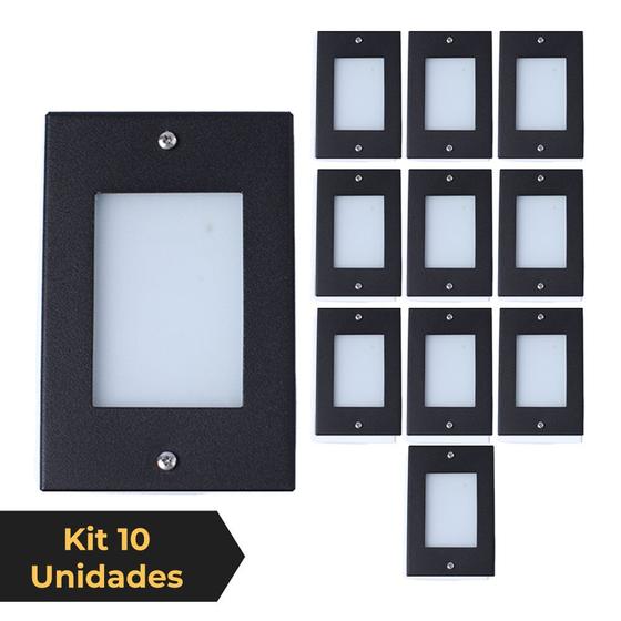 Imagem de Kit 10 Balizador de Embutir Escada Parede Preto 4x2 Alumínio